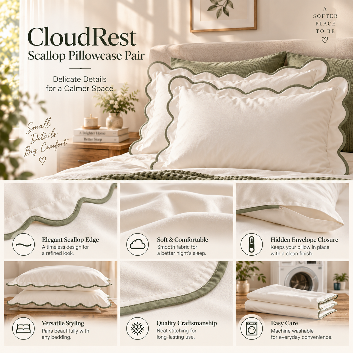 CloudRest Scallop Pillowcase Pair