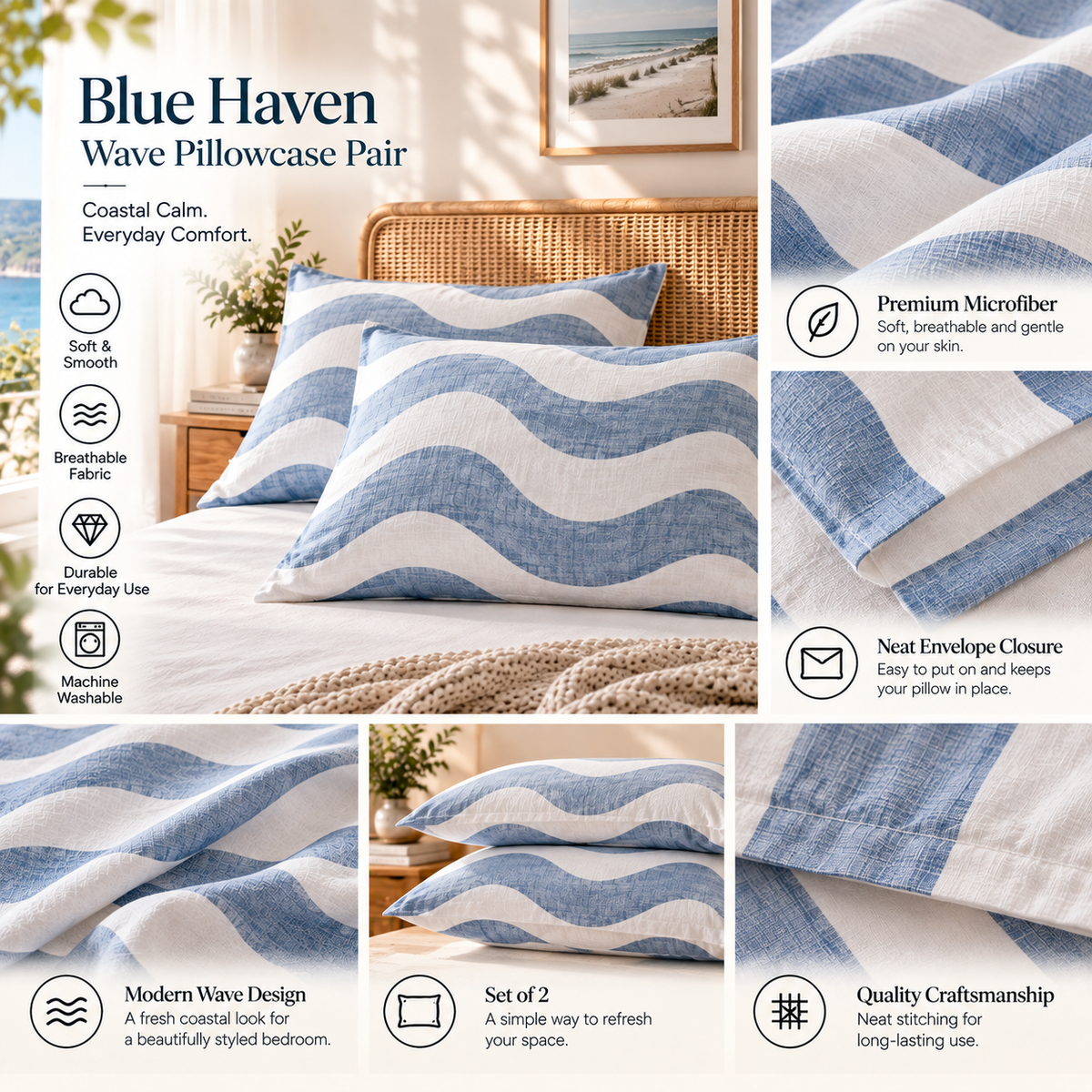 Blue Haven Wave Pillowcase Pair