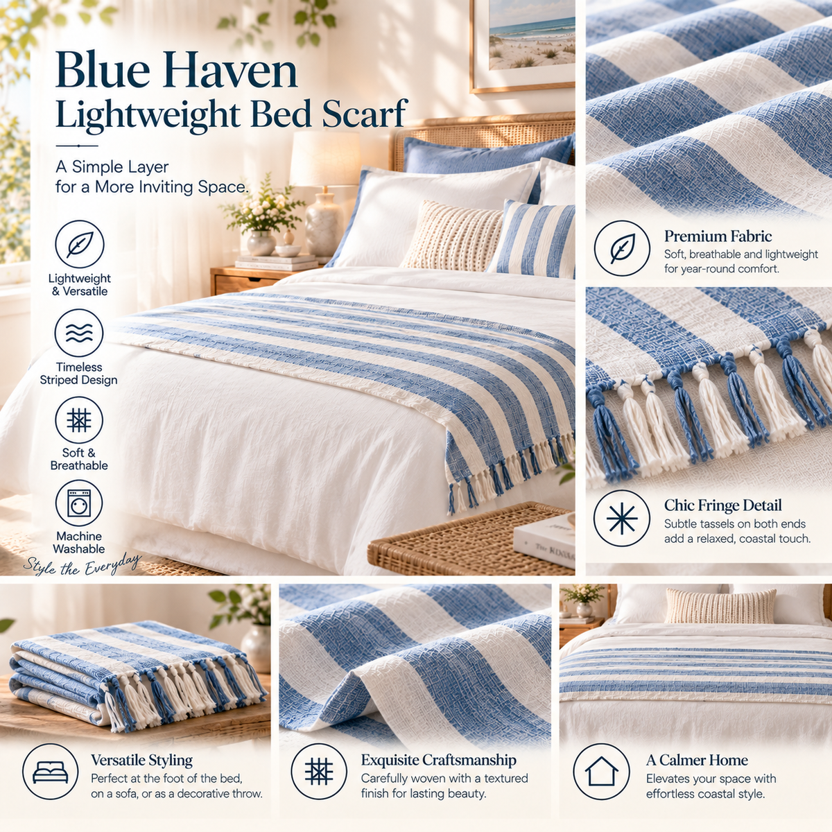 Blue Haven Lightweight Bed Scarf