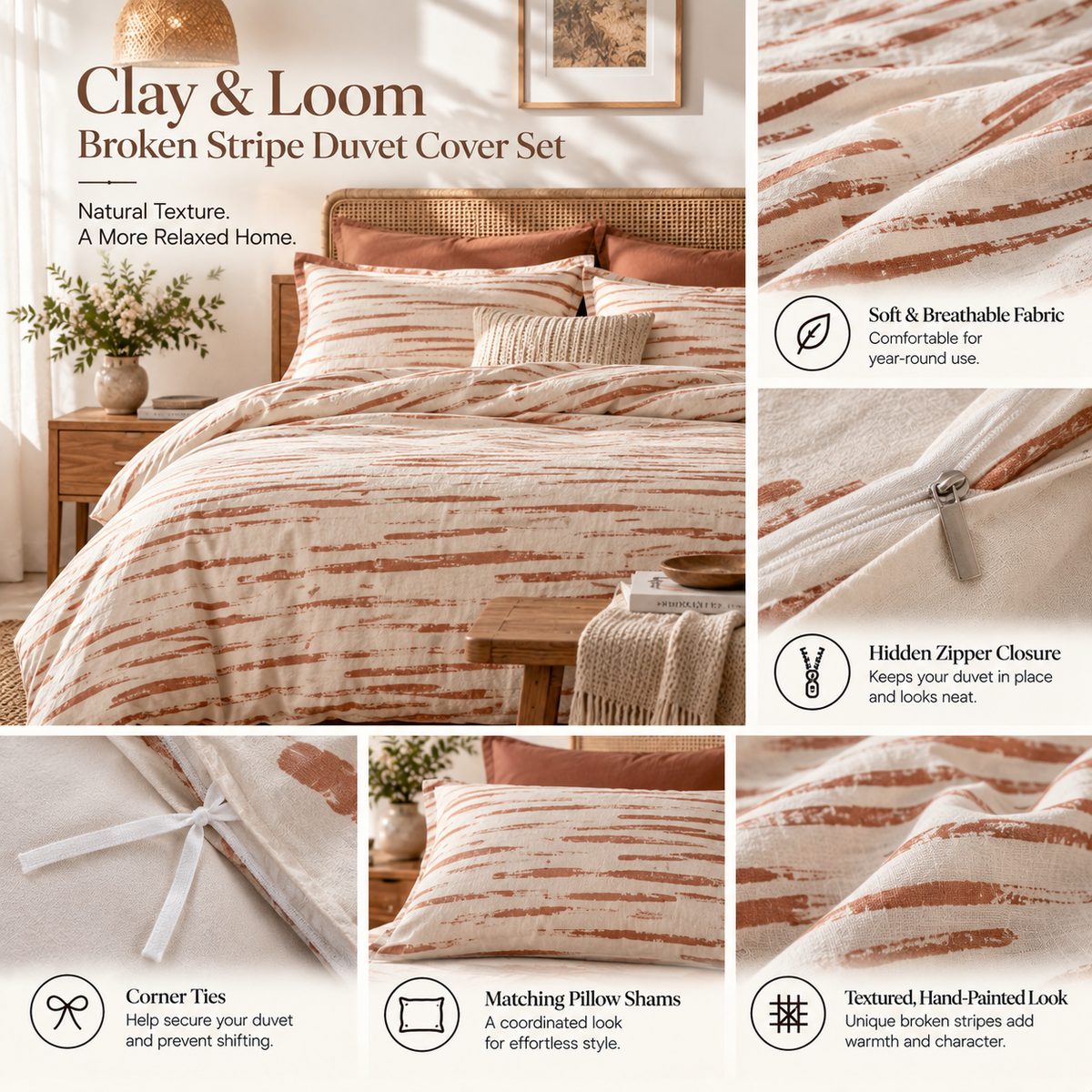 Clay & Loom Broken Stripe Duvet Cover Set