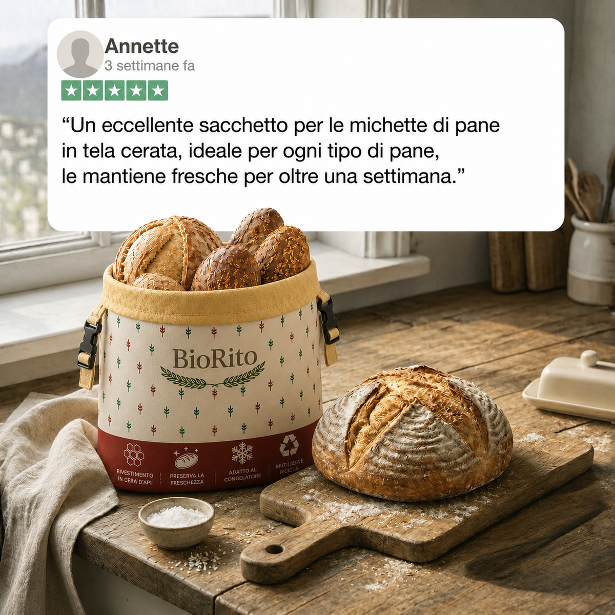 Sacchetti per il pane in cera d'api e 100% cotone — Premium