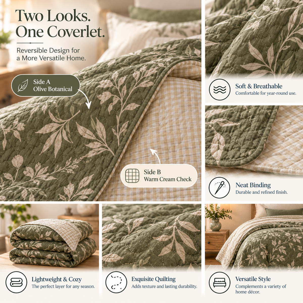 Meadow Night Reversible Quilted Coverlet
