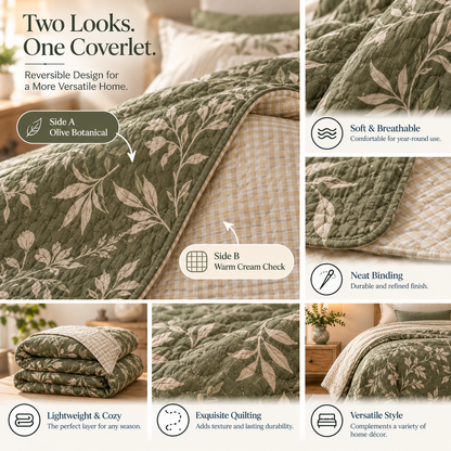 Meadow Night Reversible Quilted Coverlet