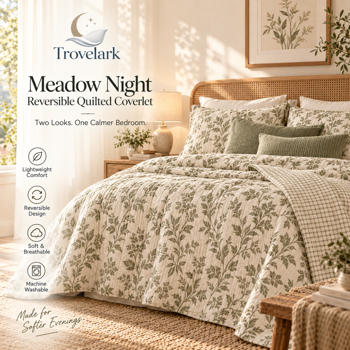 Meadow Night Reversible Quilted Coverlet