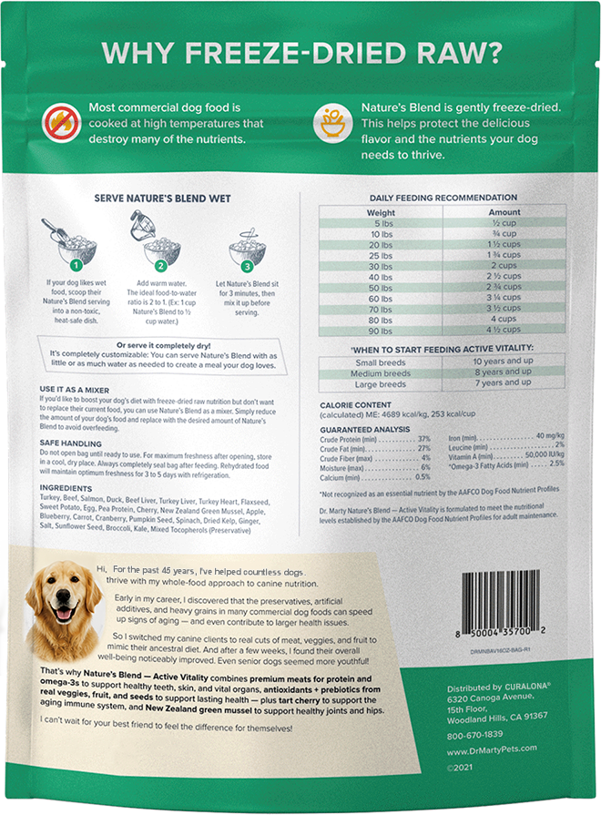 🔥Curalona Nature's Blend Active Vitality Freeze-⭐Dried Senior Dog Food