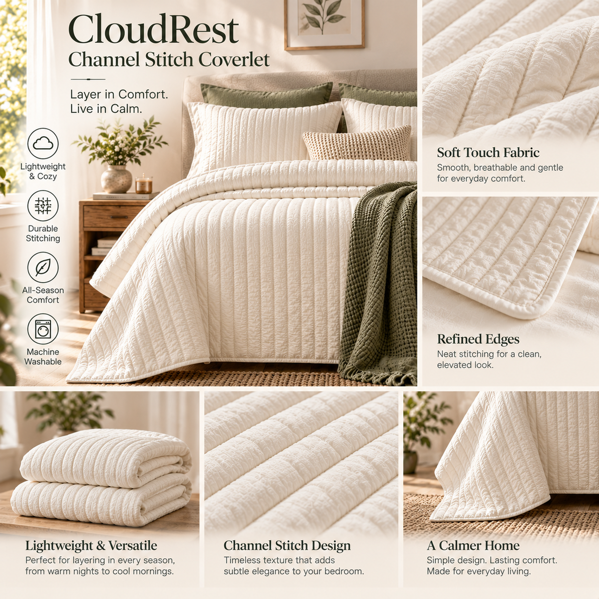 CloudRest Channel Stitch Coverlet