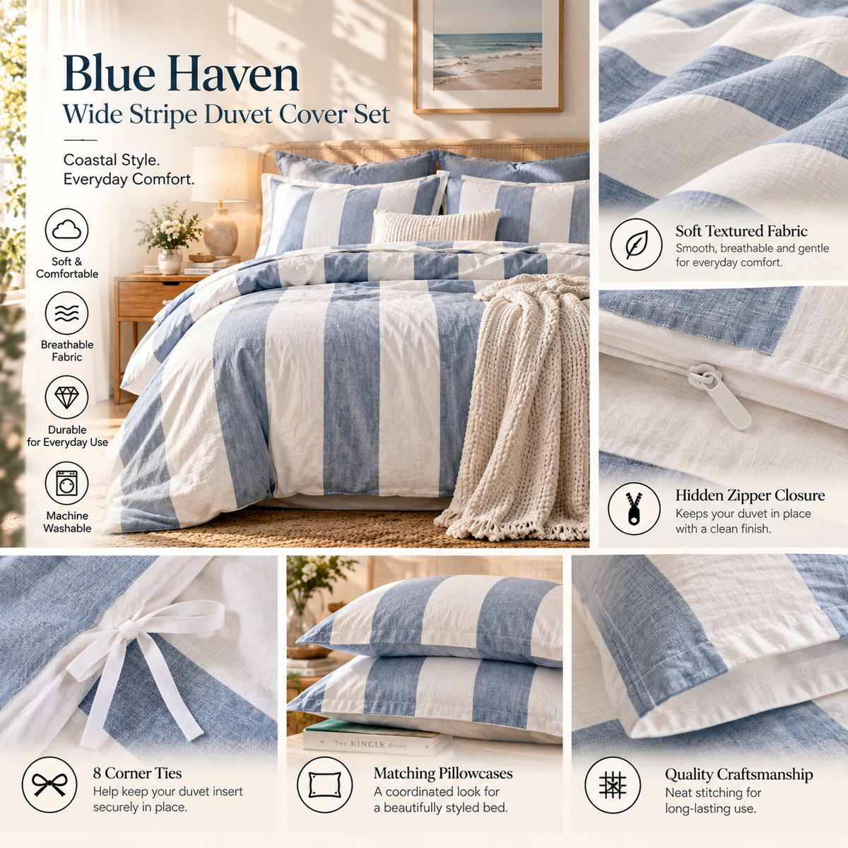 Blue Haven Wide Stripe Duvet Cover Set