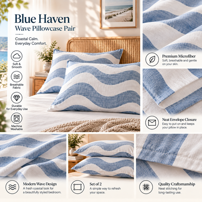 Blue Haven Wave Pillowcase Pair