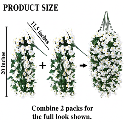 Artificial hanging flower product size: combine 2 packs for the full look shown