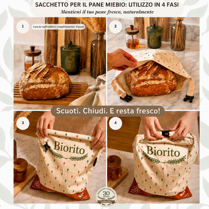 Sacchetti per il pane in cera d'api e 100% cotone — Premium