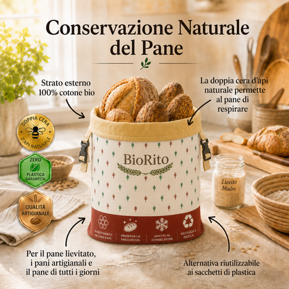 Sacchetti per il pane in cera d'api e 100% cotone — Premium